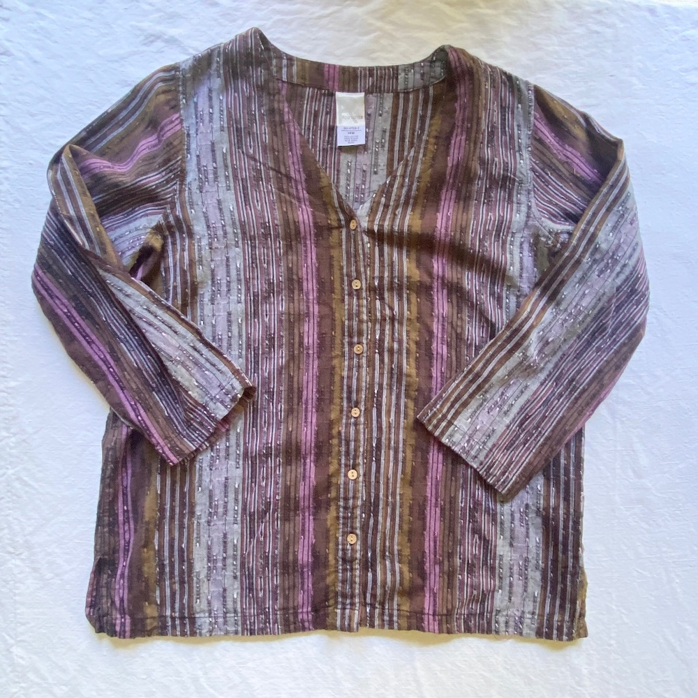 Roaman's Button Down Shirt Blouse W's Sz 14 Cotton Global Art Teacher Lagenlook